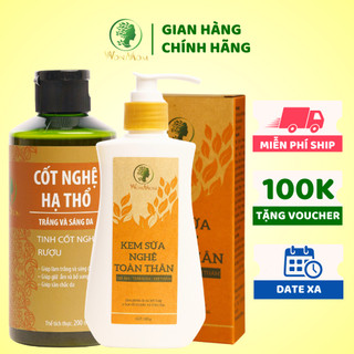 [ Giảm 50K - Đơn 479K ] Bộ dưỡng trắng da body cho mẹ sau sinh Wonmom ( 1 kem sữa nghệ toàn thân + 1 cốt nghệ)