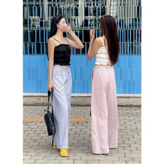 Tdt4 - quần dài ống rộng nữ chất cotton sọc ohul pants