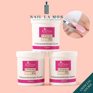 Bột đắp móng Ezflow 120ml chính hãng rất mịn và dẻo, không vón cục - Polymer Nail Powder đủ 3 màu white, pink, clear