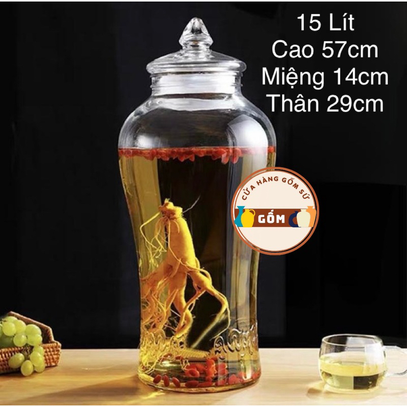 Bình Thuỷ Tinh Ngâm Rượu Sâm/ Nước Trái Cây 15 Lít