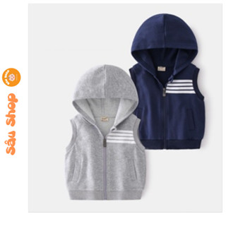  Áo khoác gile bé trai có mũ chất nỉ da cá cao cấp cho bé từ 7-28kg - Sâu shop 