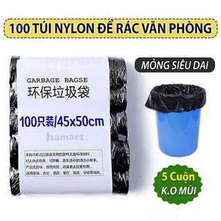 100 Túi Nilong Đựng Rác Văn Phòng Mỏng 150g 5 Cuộn Túi Rác Tự Hủy Sinh Học 45x50CM SIÊU DAI