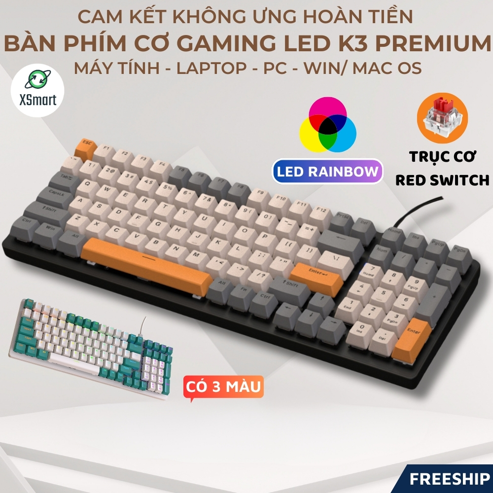 Bàn Phím Cơ Cao Cấp K3 Premium Gaming Nhiều Chế Độ Led Cực Đẹp, Trục Cơ Học Red Switch Dùng Cho Máy Tính, Laptop