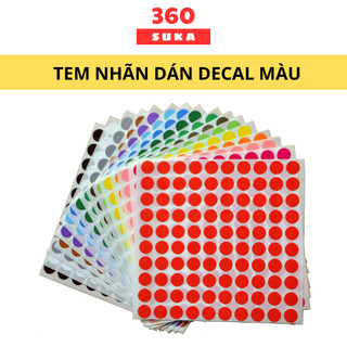 Tem nhãn dán decal tròn đủ màu sắc, tem phân loại tròn 1cm - Suka 360