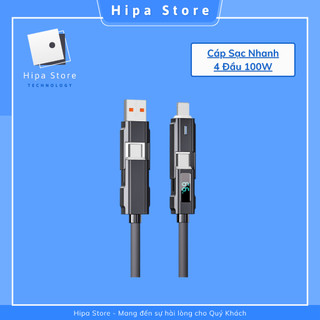 Cáp sạc nhanh 4 đầu led pd:27w-66w cổng c-l, c-c, usb-c, usb-l