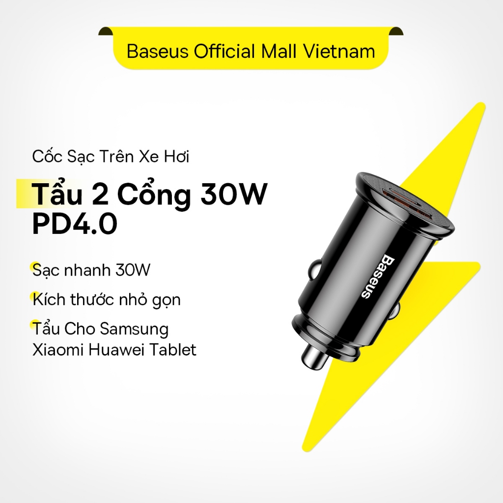 Tẩu sạc nhanh 30w ô tô Baseus Magic Seri PD4.0 Cho samsung xiaomi huawei tablet hiển thị Led thông số cho xe hơi