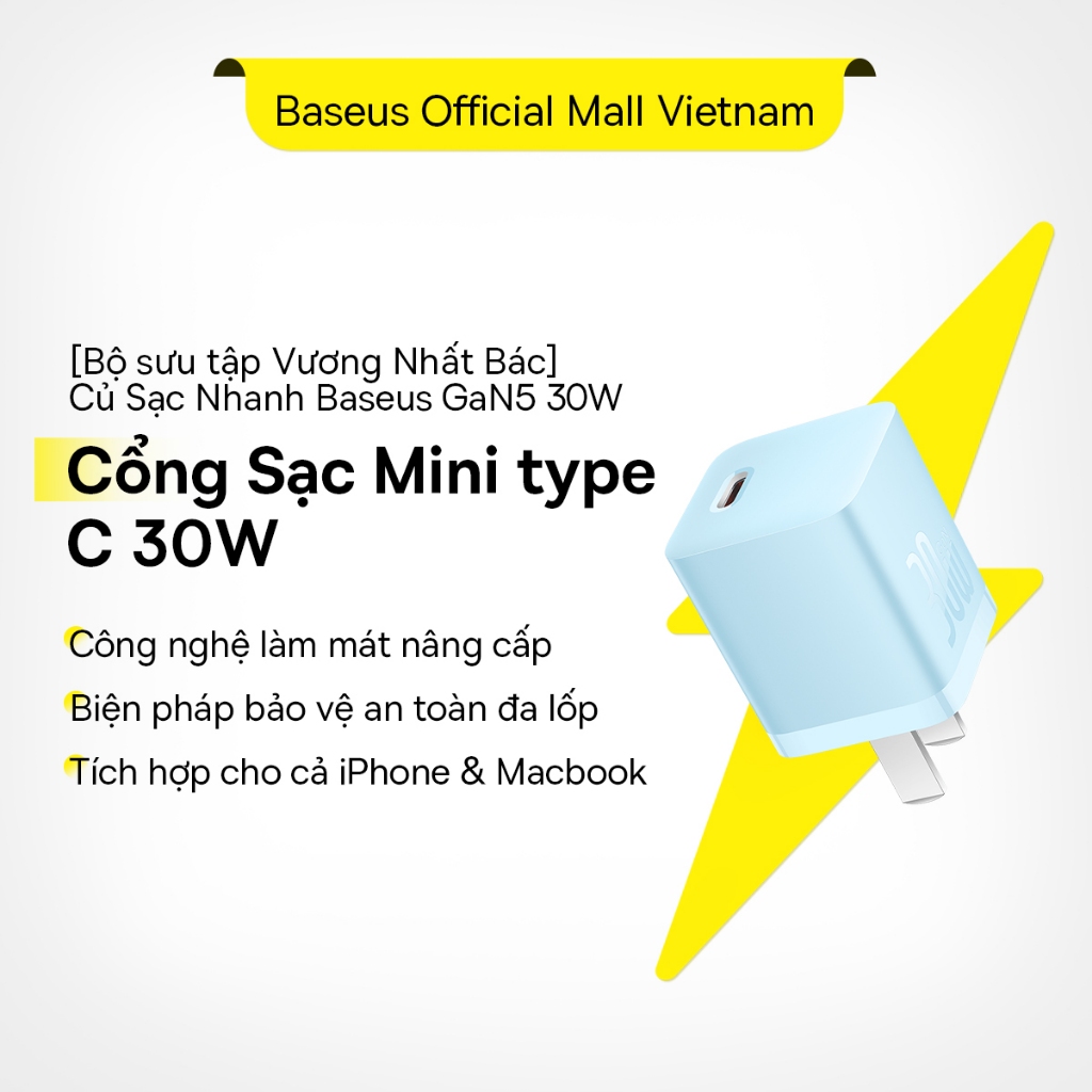 Củ Sạc Nhanh Baseus 30W GaN5 Type C Thích Hợp QC3.0 PD Sạc Nhanh cho iP 15 14 13 Pro Max | BigBuy360 - bigbuy360.vn