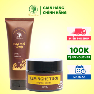 [ Giảm 35K - Đơn 339K ] Bộ dưỡng trắng da mặt Wonmom ( 1 kem nghệ tươi 50g + 1 scrub nghệ tẩy mặt 70g)