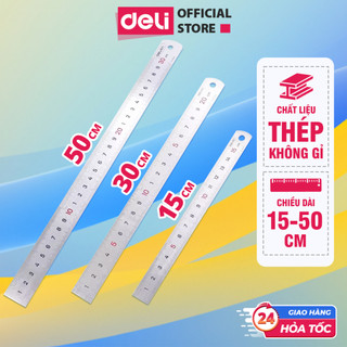 Thước kẻ thép nhiều kích thước thước kĩ thuật diy deli cao cấp chống mòn gỉ dụng cụ đo lường