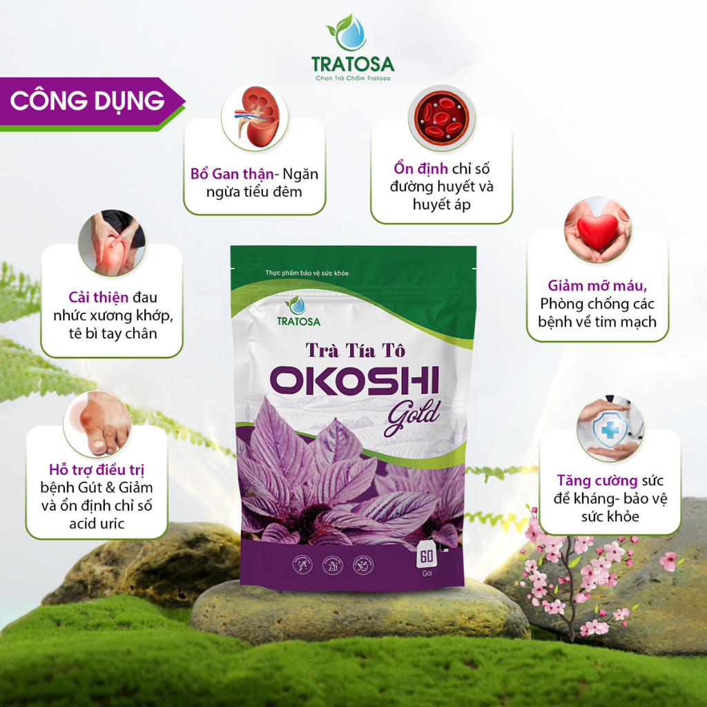 Trà Tía Tô OKOSHI Nhật Bản ( Hỗ Trợ Bệnh Gút, Bệnh Đau Xương Khớp,Giảm Chỉ Số Acid Uric ) - Bịch 60 Túi Lọ