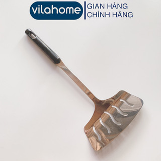 Xẻng lật cá rán nguyên con vilahome,xẻng lật chiên rán inox không gỉ cán nhựa đen. xẻng cán đen 0065