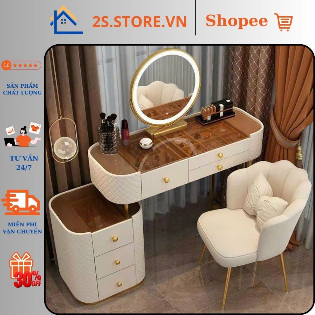 Bàn Trang Điểm Gương Led Cảm Ứng Cao Cấp MD4. Gỗ MDF. Nhập Khẩu Cao Cấp Hiện Đại Free Ship HCM
