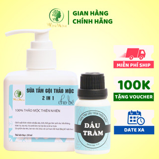 [ Giảm 35K - Đơn 339K ]  Bộ tắm gội thảo mộc và giữ ấm cho bé yêu Wonmom ( 1 Dầu tràm + 1 Sữa tắm gội thảo mộc cho bé )