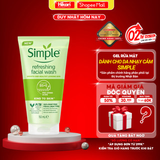 Gel Rửa Mặt Dành Cho Da Nhạy Cảm Simple Kind To Skin Refreshing Facial Wash Gel 150ml