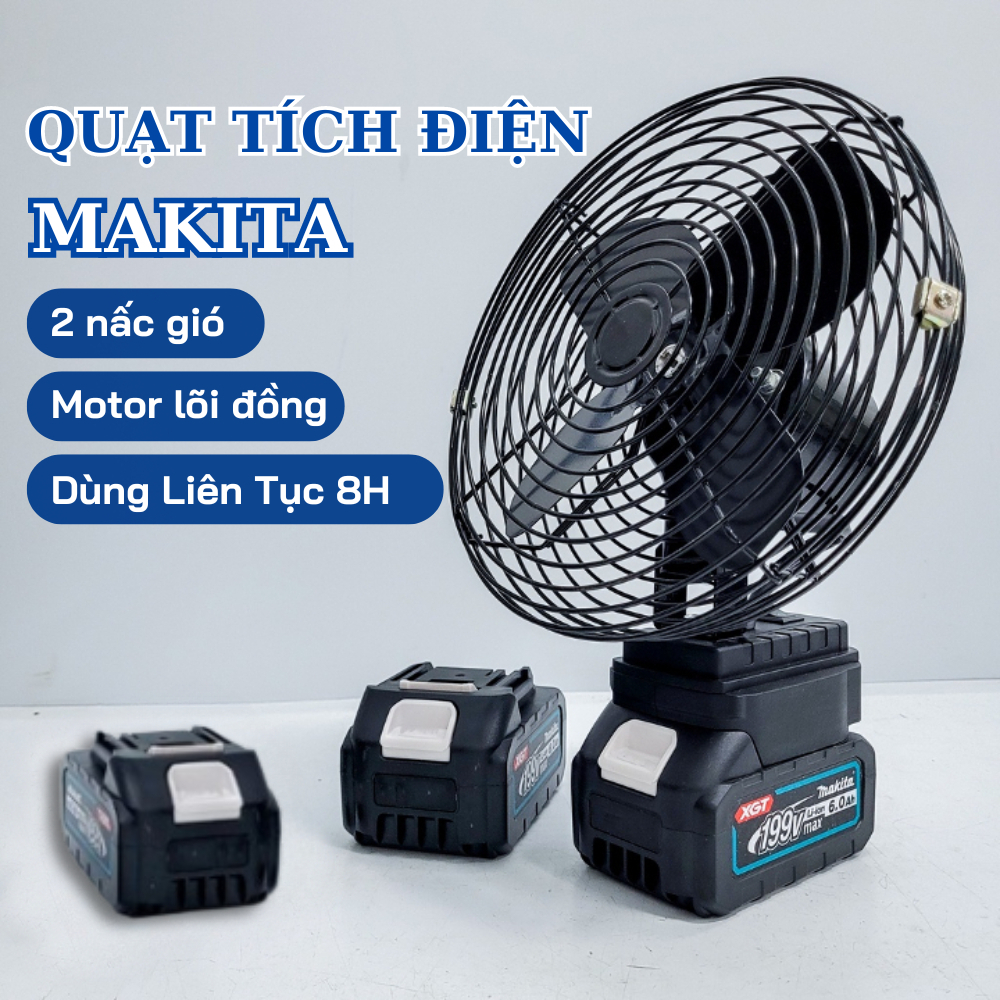 Quạt tích điện Makita đi kèm 2 pin 1 sạc quạt pin mini để bàn trên 8h liên tục ưu việt hơn yoobao