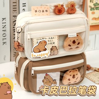 [Tặng gấu Capybara + Sticker] Túi đựng bút Capybara, Túi Đựng Văn Phòng Phẩm, Túi Vải Dễ Thương,