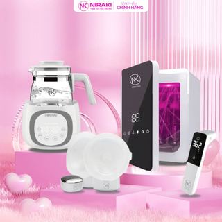 Combo máy hút sữa & nhiệt kế hồng ngoại niraki & bình đun giữ nhiệt & máy tiệt trùng niraki