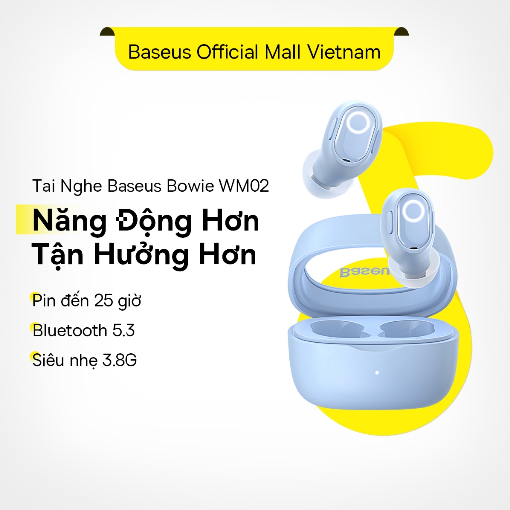 Tai nghe nhét tai không dây BASEUS WM02 bluetooth 5.3 TWS chống ồn thời lượng pin lên đến 25 giờ | BigBuy360 - bigbuy360.vn
