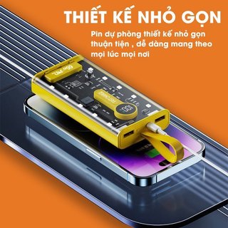 Sạc Dự Phòng Trong Suốt 20000mAh Với Cổng Sạc Nhanh 22.5w và PD 20W Kèm 4 Đầu Sạc Màn Hình LED