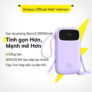 Sạc Dự Phòng Hai Đầu Dây Baseus 20000mAh PD 22.5W TypeC &IP 2 Cổng Tiện Dụng Cho iP 15 14 13 Samsung Điện Thoại
