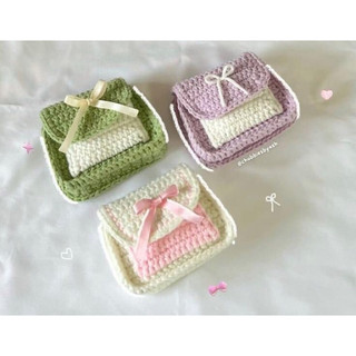 Túi ví mini len HandMade đính nơ cute đựng son chìa khoá