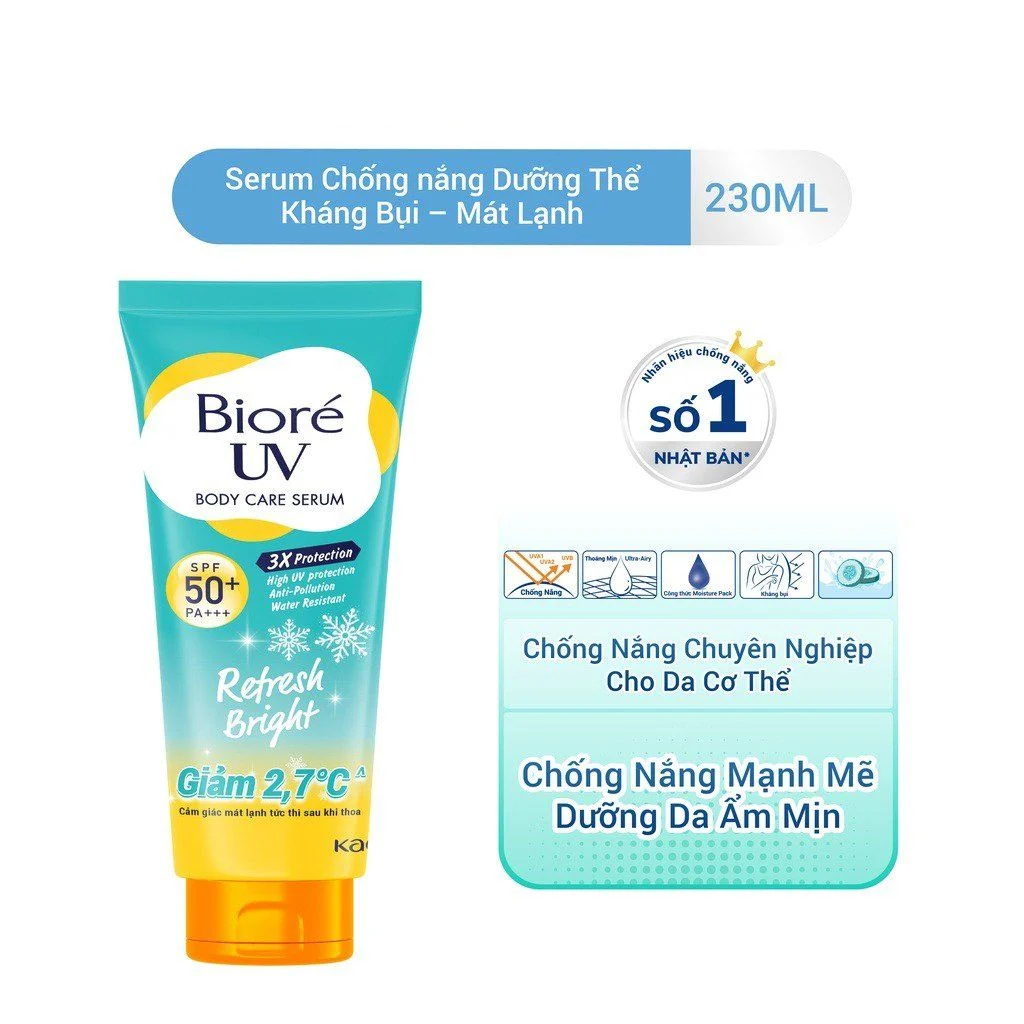 Biore Serum Chống nắng dưỡng thể UV Body Care Serum Refresh Bright SPF50+ PA+++ 230ml