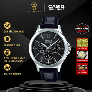 Đồng Hồ Nam MTP-V300L-1AUDF Dạ Quang 6 Kim Màu Đen Mặt Kính Khoáng 41.5mm Chống Nước Dây Da Chính Hãng Casio
