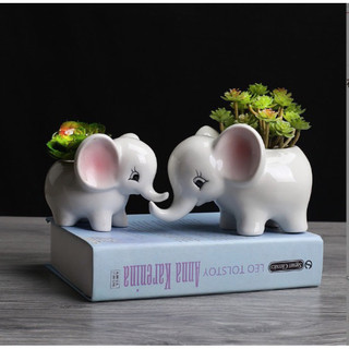 Set 2 chậu sứ trồng cây hình voi Dona He Decor