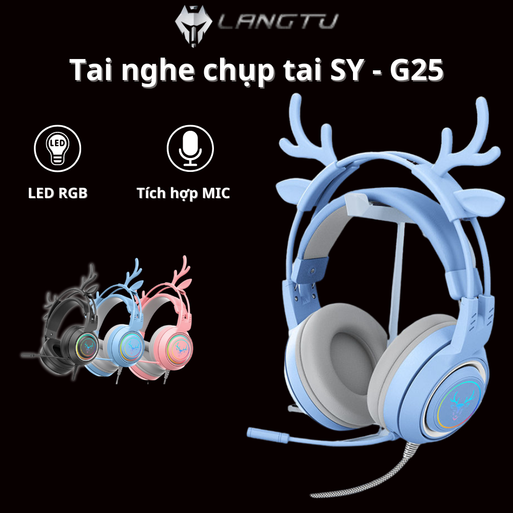 Tai nghe có dây SY-G25 tai huơu, Led Rainbow, trọng lượng nhẹ, kết nối cổng 3.5mm + USB, âm thanh sống động