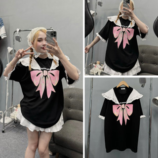 Áo phông thủy thủ in họa tiết nơ nổi, áo thun phối viền bèo chất liệu cotton co giãn thoáng mát