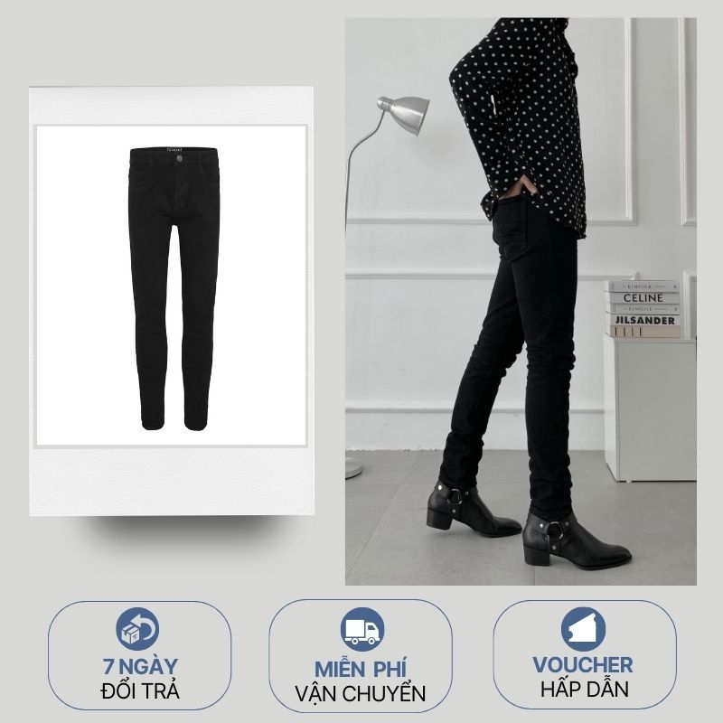 Quần Jeans đen trơn Cotton Chinh Hang | Black Skinny Jeans
