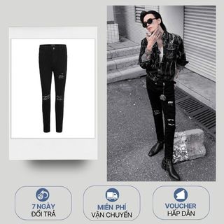 [NEW] Quần Jeans Skinny nhập khẩu cao cấp, Rách gối phối họa tiết | Bandana Skinny Jeans