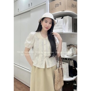 Áo sơmi cổ bèo phối cúc ngọc siêu xinh