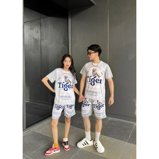 Đồ Bộ Thể Thao Nam Nữ Họa Tiết Bia TIGER BẠC Chất Thun Lạnh Co Giãn 4 Chiều 5 Size 10-100kg Trẻ Trung - unisex