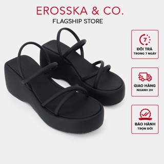 Erosska - Sandal nữ đế xuồng phối dây quai ngang dây mảnh cao 9cm màu đen - SB036