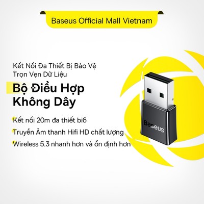 Đầu chuyển đổi không dây BASEUS BA07 USB bluetooth 5.3 độ phân giải cao thích hợp cho loa máy tính xách tay máy tính bàn