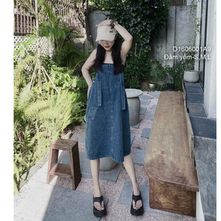 Đầm yếm jean 2 dây phối ngực đắp một túi! TOMBI SHOP