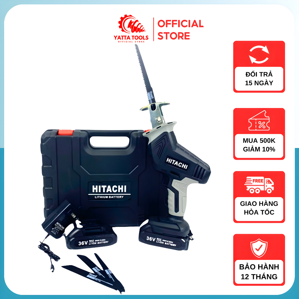 Máy cưa kiếm Hitachi, máy cưa đa năng dùng pin tặng kèm 4 lưỡi cắt