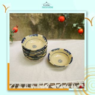 Set 5 cái tô eo hoạ tiết phết xanh nhỏ, tô size 14cm, 16cm các loại, tô gốm- Vườn Nhà Gốm