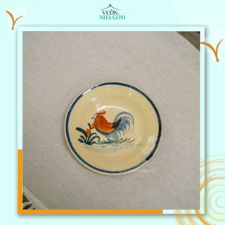 Set 10 dĩa vẽ con gà, dĩa đựng thức ăn, dĩa xưa, dĩa gốm lái thiêu- Vườn Nhà Gốm