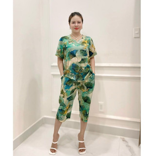 Đồ bộ trung niên, đồ bộ mặc nhà lụa mango cao cấp cổ tròn quần lửng ms19 lanbi