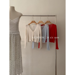 𝐀𝐊𝐈𝐑𝐎𝐎𝐌 | áo cardigan len gân dáng ngắn cổ v tay ôm 5008