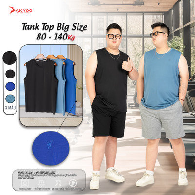 Áo Ba Lỗ Nam Big Size Akyoo 80 - 140kg Thể Thao Khỏe Khắn,Rộng Rãi Thoáng Mát,Vận Động Thoải Mái, Thấm Hút Mồ Hôi-BL