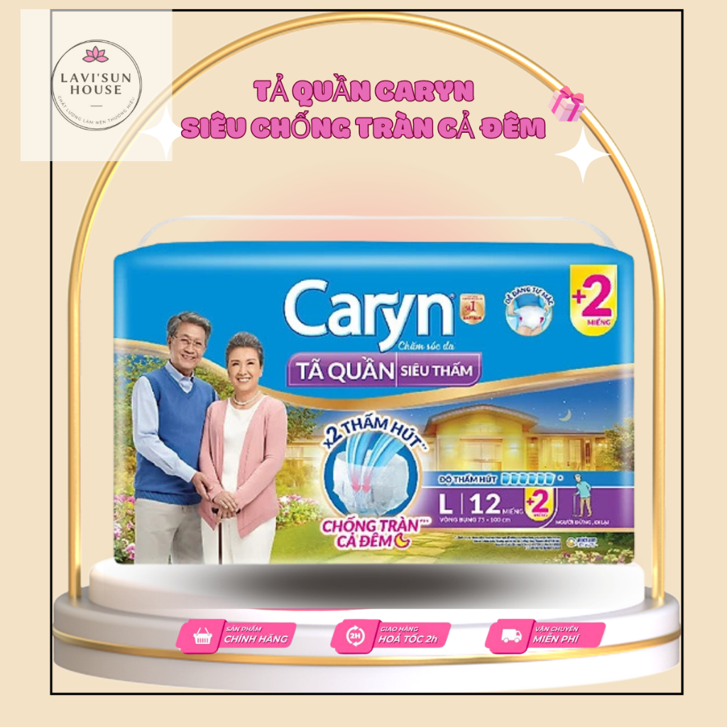 Tã/Bỉm Quần Người Lớn Caryn siêu thấm chống tràn ban đêm thấm hút 2 lần size M/L/XL12