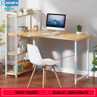 Bàn làm việc, bàn học Nội Thất 5C H-Table, khung sắt 25x25mm kèm giá sách 4 tầng sơn tĩnh điện chịu lực cao, mặt gỗ MDF
