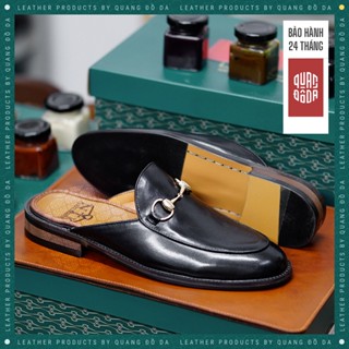 Giày Sục Nam Đế Gỗ Phíp Da Thật Màu Đen SP_01C, Bảo Hành 24 Tháng, Đế Khâu Chắc Chắn | Quang Đồ Da