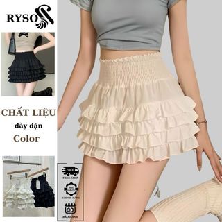 Chân váy xếp li 4 tầng xoè dáng ngắn,chân váy chữ a lưng cao phồng trắng đen ryso fashion