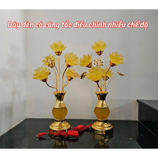 [Hàng Cao Cấp]Cặp Đèn Thờ 5 Bông Hoa Sen Lưu Ly