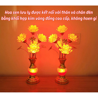[Hàng Cao Cấp]Cặp Đèn Thờ 5 Bông Hoa Sen Lưu Ly