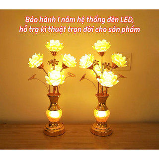 [Hàng Cao Cấp]Cặp Đèn Thờ 5 Bông Hoa Sen Lưu Ly